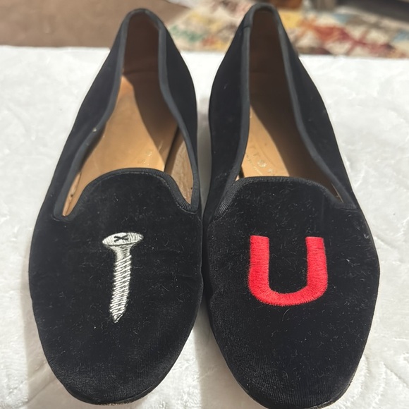 Black Velvet Loafers with Embroidered Design - Picture 1 of 5
